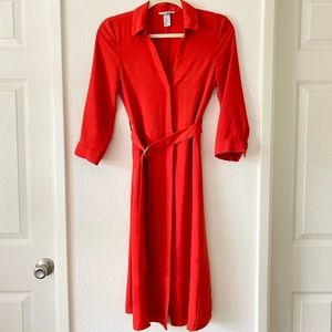 red midi dress